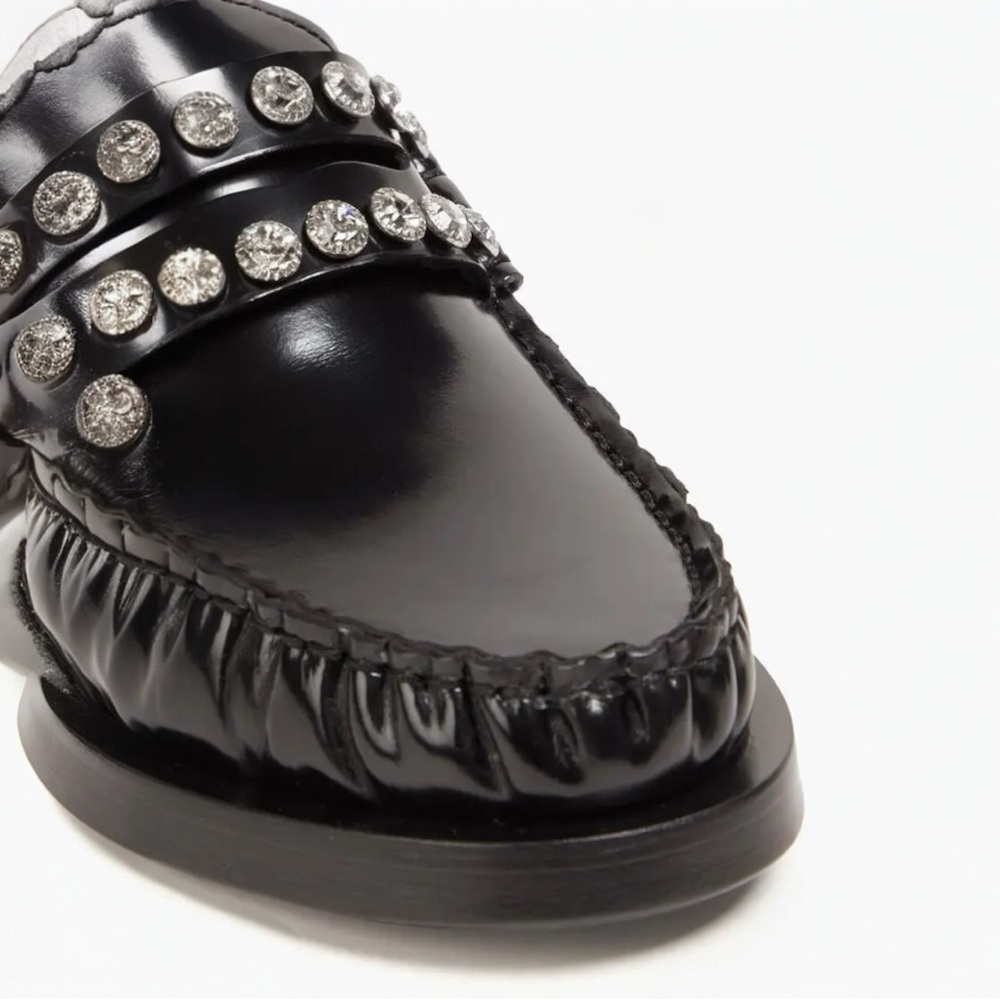 SANDRO Crystal-Embellished Patent-Leather Women’s Black Slip On Loafers Size 5 - Picture 12 of 16